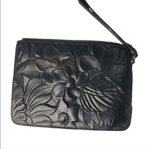 Patricia Nash Elegant Black Embossed Leather Wristlet